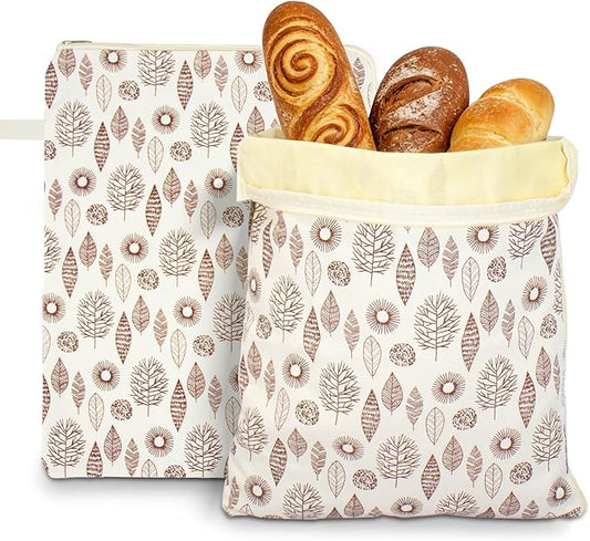 2 Pack Wide Zipper Beeswax Bread Bags for Homemade Bread 17"×13" | Beeswax Linen Cotton Sourdough Bag, Homesteading Essentials Sourdough Bags with Zip to Keep Fresh