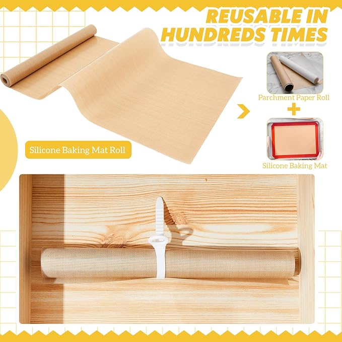 Thickened Silicone Baking Mat Roll 72" x 12", Reusable Free Cutting Baking Sheet with Scissors and Tape Non-stick Pastry Mat for Dough, Oven, Air Fryer, Freeze Dryer, Kitchen Counter