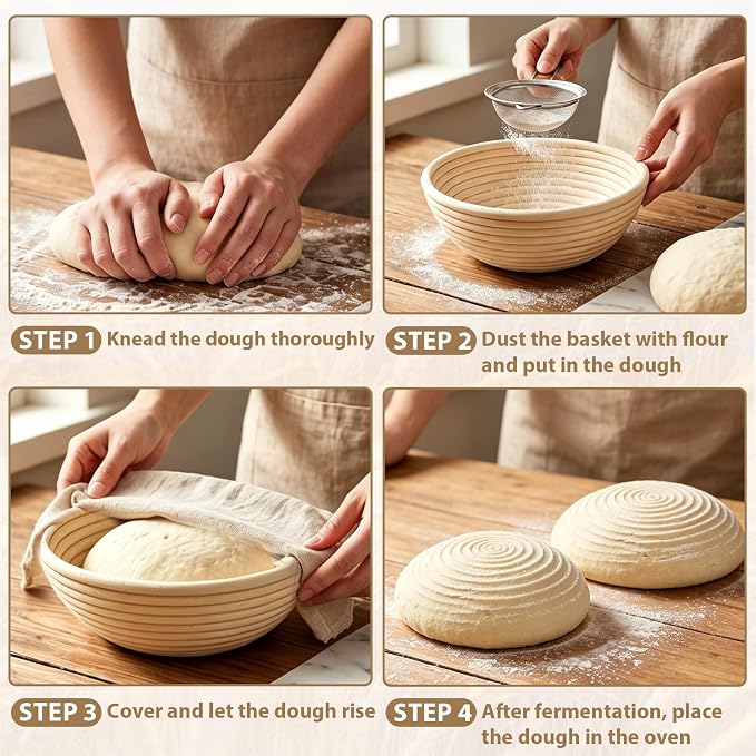 5 Inch Banneton Bread Proofing Basket Set of 6 with Linen Liner Cloth Mini Banneton Basket Proofing Baskets for Traditional Sourdough Bread Bakery Bowls for Professional & Home Bakers