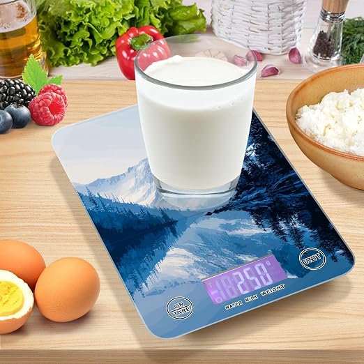 Food Scale Kitchen Scale Food Weight Scales Digital Weight Grams and Ounces Small Electronic Food Scale for Baking Cooking Winter Blue Mountain and Mirrored Lake