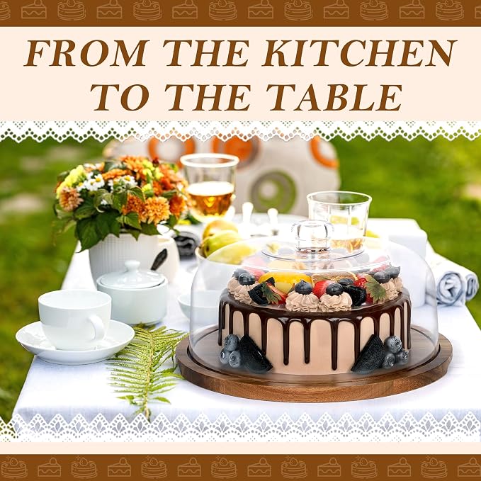 Bellsal Cake Stand with Clear Acrylic Dome Lid, 12in Acacia Wood Cake Holder with Lid, Cake Plate with Lid for Baking Gifts, Cake Display Server Tray for Birthday Party Weddings, Women Gift