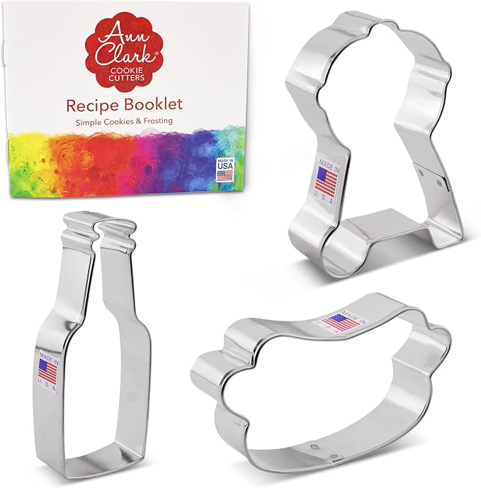 Ann Clark 3-Pc. Father’s Day BBQ Cookie Cutter Set, Made in USA, BBQ Grill, Beer/Soda Bottle, Hot Dog