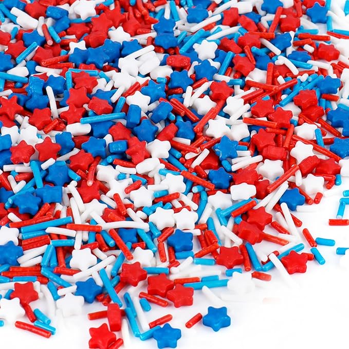 Red White and Blue Sprinkles Edible, Patriotic Sprinkles, 4 of July Sprinkles for Cake Decorating, Stars and Jimmies Mixed for Cookies, Cupcake, Donuts, Ice Cream Toppings