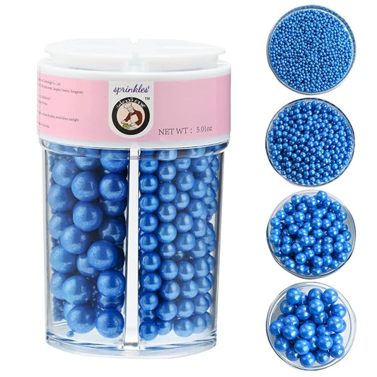 Homankit Edible Royal Blue Pearl Sprinkles for Baking, 4 Sizes Mix Sugar Pearls Cake Decorations for Cupcake Toppers Cookie Decorating Birthday Party Wedding Valentines Easter Christmas Supplies