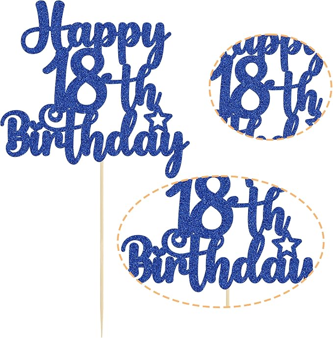 Gyufise 1Pc Happy 18th Birthday Cake Topper Glitter 18 & Fabulous Cheers to 18 Years Old Birthday Cake Pick for Celebrating 18th Birthday Party Cake Decorations Supplies Blue