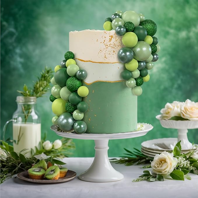 66 PCS Colorful Ball Cake Picks for Cake Decoration Green Series with 6 Vibrant Colors Pearl Ball Shaped Cupcake Toppers for Birthday Party and Wedding Supplies