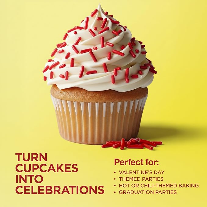 Red Sprinkles 3 oz Bottle | Jimmies Sprinkles for Cake Decorating | Dessert Topping for Baking, Cupcakes, Cookies, Ice Cream, Holidays & Parties
