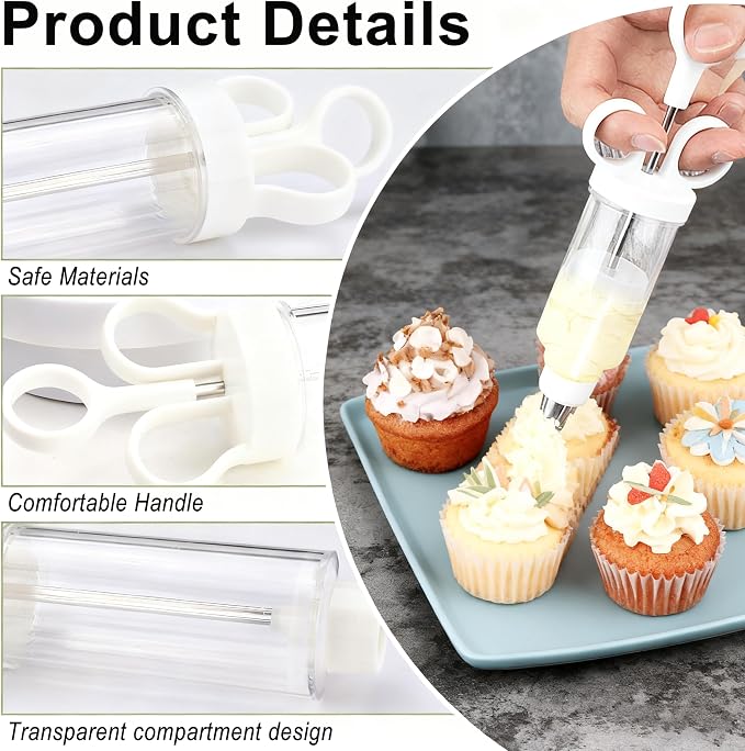 Hendiy Cake Decorating Set, Cupcake Icing Piping Kit, Frosting Piping Injector Kit with 6 Stainless Steel Icing Nozzles, Dessert Decorating Gun for DIY Cake Decorator, White