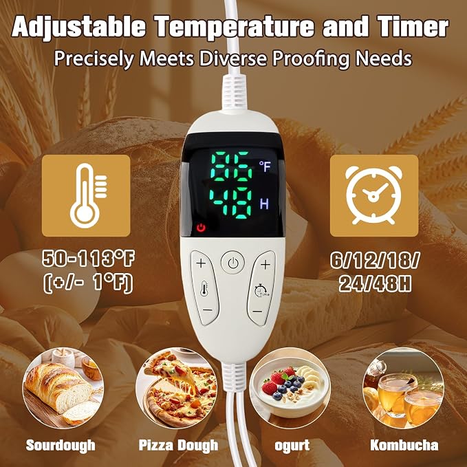 Folding Bread Proofing Box with 50-113℉ Temp Control, Large Dough Proofing Box with 3-Side Heating Precise Control 48H Timer, Ideal for Sourdough, Bread Baking, Yogurt, Pizza, Kombucha