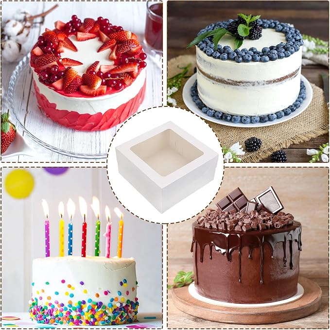 Moretoes 30pcs Cake Boxes, 12x12x6 Inch Square Bakery Boxes with Window Cajas Pasteles for Valentine's Day, Mother's Day, Pastries, Chocolates, Cookies, Pie, Birthday Party, Wedding, Easter