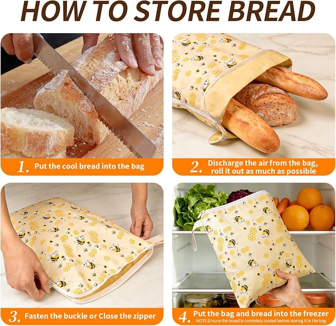 2 Pack Beeswax Bread Bags for Homemade Bread, Bees Wax Bread Bags Storage for Homemade Sourdough, XL 17'' x 13'', Zipper Closure, Freezer Safe