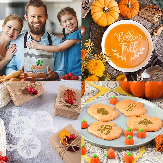 Thanksgiving Cookie Stencils 36Pcs Reusable Fall Cake Coffee Dessert Decor | 36 Reusable Decor Templates, Ideal For Cookie Cake Coffee Dessert, Fall Thanksgiving DIY Baking Painting Decoration Tools