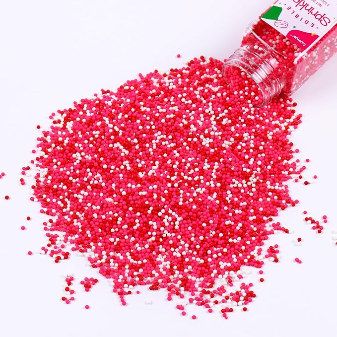 Pink Nonpareils Sprinkles, Red Pink and White Sprinkles Bulk for Cake Decorating Cupcake Baking Dessert Cookies Valentine's Decoration, 3.52oz