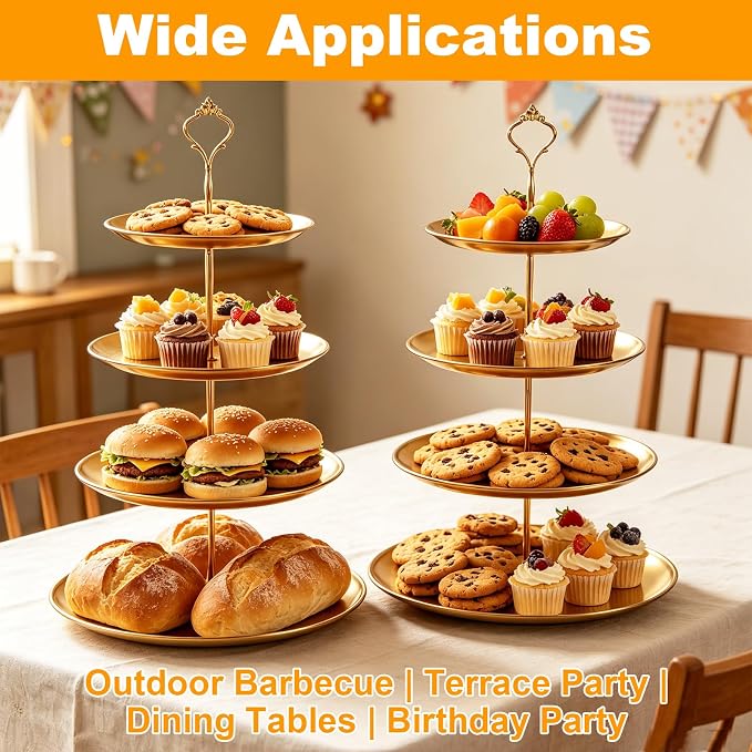 QTLCOHD 2 Pcs 4 Tier Stainless Steel Cupcake Stand | Gold Tiered Dessert Stand for Wedding & Birthday Party