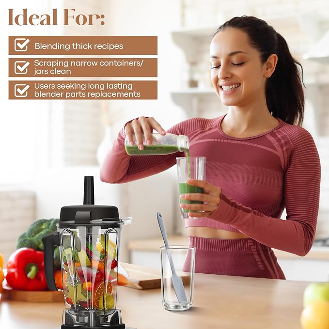 Replacement Blender Tamper Tool Compatible with Classic Standard 64oz Containers, Durable Plunger Tamper & Silicone Blender Spatula with Ergonomic Design