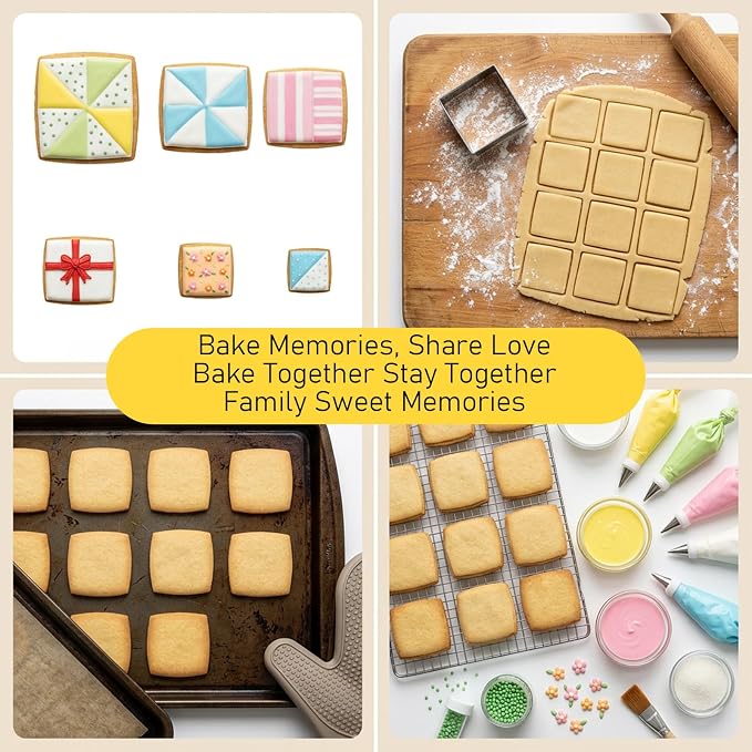 6PCS Square Cookie Cutter Set, Stainless Steel Square Cookie Cutter, Large Geometric Biscuit Molds, Geometric Frame Plaque Pastry Molds for Fondant, Cake and Chocolate (1.5, 2, 2.5, 3, 3.5, 4 Inch)