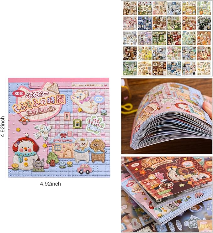 Girl's Japanese Retro Sticker Book, 700+ Kawaii Old Showa Style Embroidered Stickers, Cute Animal Theme for DIY Scrapbooking Journaling Handbook Decoration