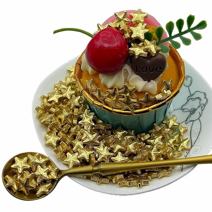 CandiJumpin Edible Star Sprinkles 10 mm, Gold Stars for Cake Decorating Super Gold Star Cake Decoration Large Edible Stars Baby Shower Party Birthday Wedding Christmas Supplies 3 OZ