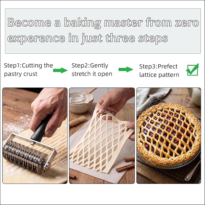 Pastry Lattice Roller Cutter - EVNSIX Stainless Steel Professional Dough Lattice Top Pie Pizza Bread Pastry Crust Lattice Roller Cutter