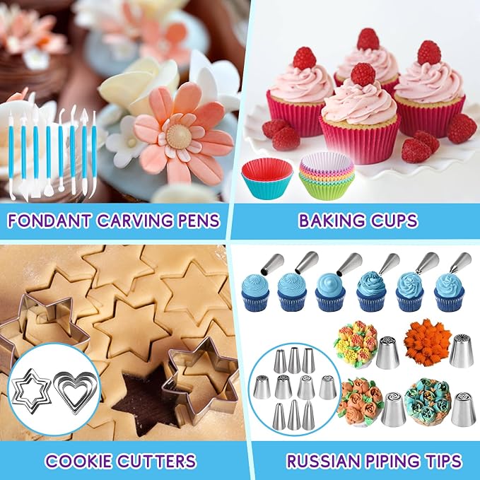 276 set Cake Decorating Tools Kit,Piping Bags and Tips Set,Baking Supplies Accessories with Storage Case,Cupcake Cookie Frosting Fondant Bakery for Adult Beginners or Professional Cake Shop