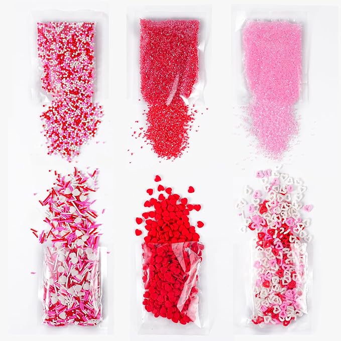 Valentines Sprinkles Mix - 6.35 oz with Pink Red and White Hearts Jimmies, Nonpareils & Sanding Sugar Sprinkles for Cake Decorations, Baking, Cookie, Cupcake Topper Decorating