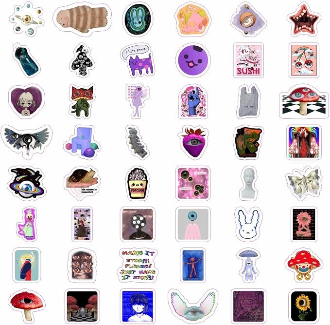 BulbaCraft 100Pcs Weirdcore Stickers, Weird Stickers for Adults, Weird Gifts, Psychedelic Decals, Trippy Decals, Weirdcore Accessories, Gifts for Women & Men