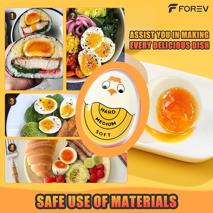 Egg Timer for Hard Boiled Eggs Soft Boiled Color Changing Indicator Tells When Eggs are Ready, Yellow 4pcs