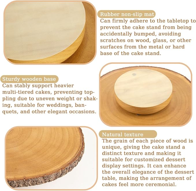 12" Rotating Wood Cake Stand with Cake Cutting Set (Knife and Server) - Rustic Wooden Cake Turntable for Decorating, Party, Wedding, Baby Showers, Reception, Event - Ideal Baking Gift & Decor
