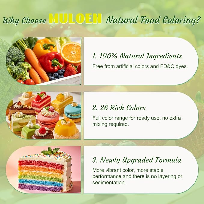 Natural Food Coloring - 26 Colors Artificial & FD&C Dye Free Food Coloring, Liquid Natural Food Dye for Baking, Frosting, Cake Decorations, Icing, Easy to Blend, Stable Color Performance - 6ml/Each