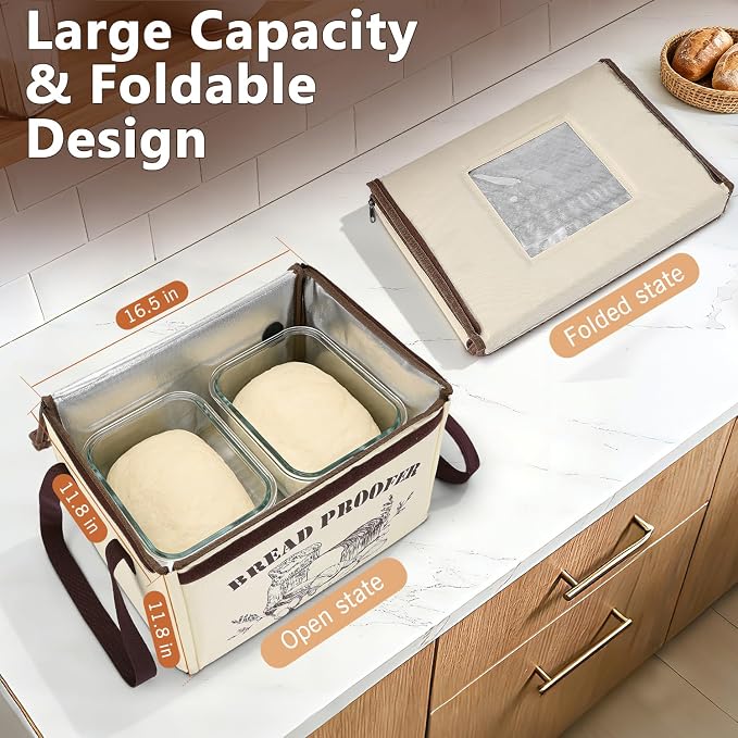 Folding Bread Proofing Box with 50-113F Temperature Control | Dough Proofer with 48H Timer for Sourdough Baking Box with Metal Rack for Homemade Bread, Pizza, Yogurt, Kombucha