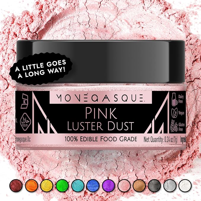 MONÉGASQUE Pink Edible Glitter for Drinks 7g – Edible Glitter for Cakes & Cocktails – Pink Luster Dust Sprinkles for Cupcakes – Cake Decorations Spray & Drink Shimmer Powder – Cake Decorating Toppers