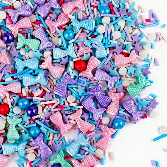 Mermaid Sprinkles, Edible Ocean Sprinkles for Cake Decorating, Mermaid, Jimmies, Star, Confetti & Pearl Sugar Mix for Cupcakes, Ice cream, Cookies and Donuts Toppings