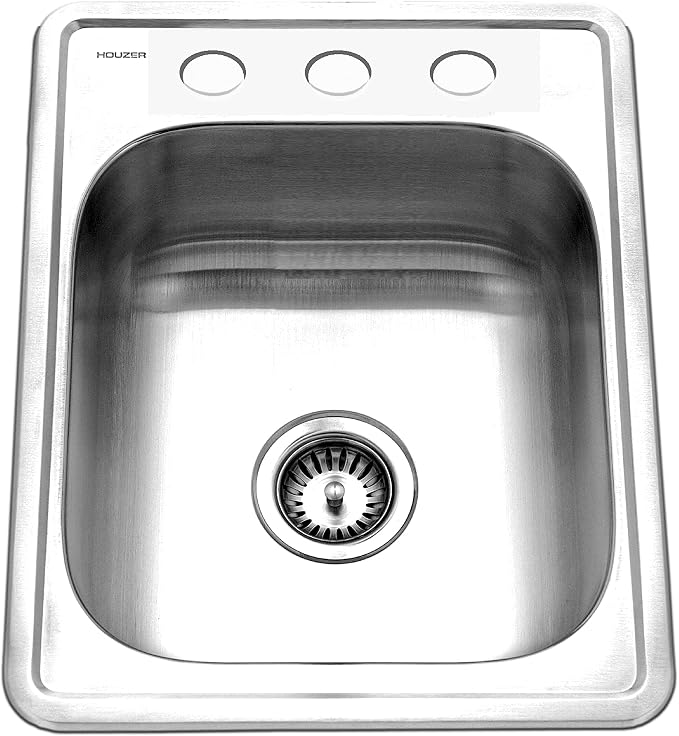 Houzer Glowtone ADA Compliant 17 inch Stainless Steel Topmount 3-hole Bar Sink with Strainer- A1722-7BS-1