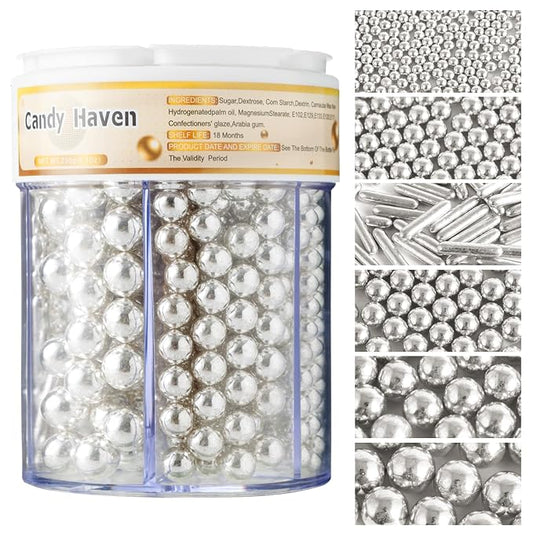 Sprinkles for Baking Edible Sugar Confetti 10.8oz, Nonpareils & Sugar Pearls - Six Pearl Sprinkles Mix Cake Decorations, Cookies, Cupcakes, Dessert Toppings (Spring Pastel Colors) Silver