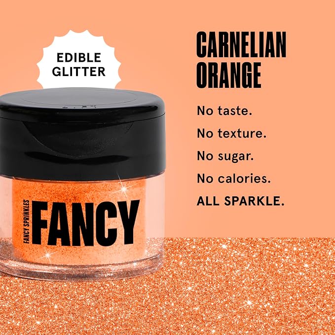 Fancy Sprinkles Carnelian Orange Edible Glitter | Luster Dust for Drinks, Cocktails & Cake Decorating | Vegan, Gluten Free, Non-GMO | Made in USA | 4gm
