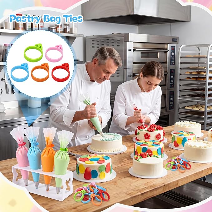 Patelai 120 Pieces Icing Bag Ties Silicone Decoration Piping Bag Ties for Cupcakes Cookies and Pastry (Pink, Green, Blue, Orange, Red)