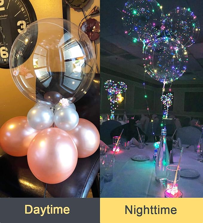 LED Balloons 10 Pack, Light Up Balloons 20 Inches Clear Helium Bobo Balloon, Glow Bubble Balloons with String Lights for Valentines Day Halloween Christmas Wedding Birthday Party Decoration