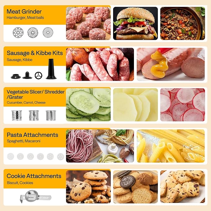 VIVOHOME 9 in 1 Multifunctional Stand Mixer with Fermentation, 6 Speed 7.5 Quart Kitchen Electric Food Mixer with Timer, Meat Grinder, Juice Blender, Vegetable Slicer, Pasta and Cookie Maker, Silver
