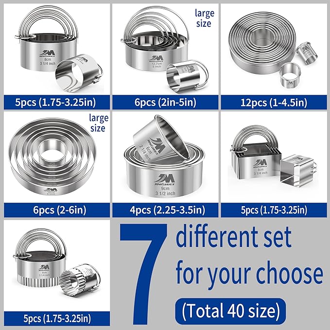 M JNGMEI 4 Pieces Stainless Steel Cookie Cutter Set Biscuit Cutter 2.25inch, 2.75inch, 3.25inch,3.5inch Biscuit Plain Edge Round Cutters Sizes Shape Molds Multiple Sizes