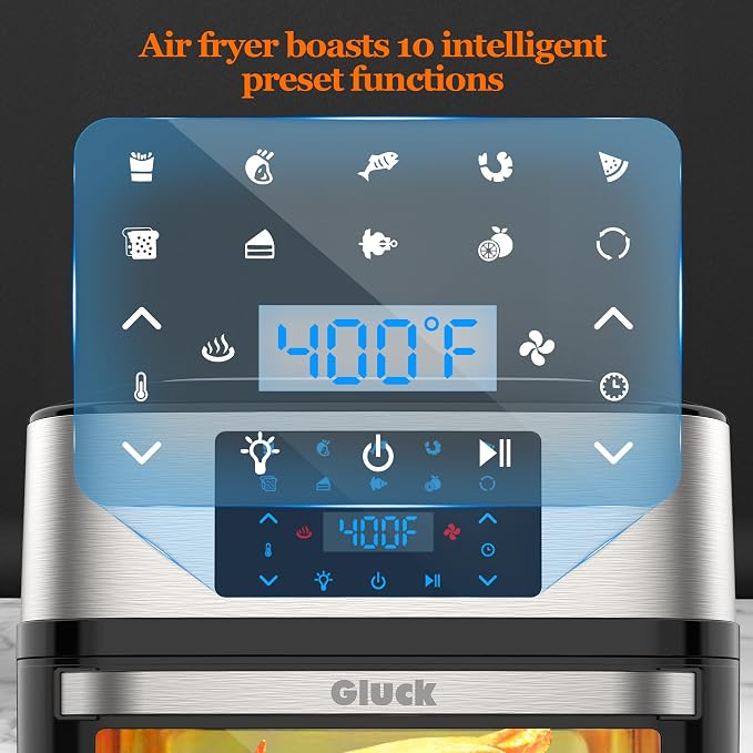 Air Fryer Oven Large 20 QT, 10-in-1 Toaster Oven Air Fryer Combo with Window for Family, Airfryer Oven with Rotisserie, 3 Dehydrating Racks