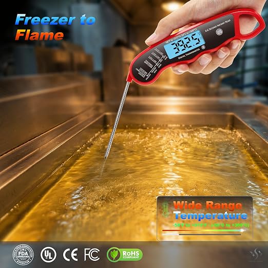 0.6S Instant Read Digital Meat Thermometer Pen for Outdoor BBQ, Grilling, Smoking, Oven Baking, Oil, Candy with Factory-Calibrated Waterproof Magnetic Backlit Flip Display, Motion Sensor.