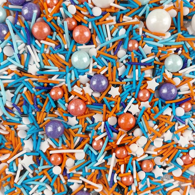 Blue Orange Sprinkles Edible Blue Sprinkle White Star Sprinkles Sugar Pearls for Cake Decorating Navy Orange White Candy Pearls Jimmies Mix Sprinkle for Baking Ice Cream Toppings 100g / 3.5 Oz