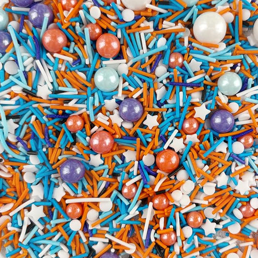 Blue Orange Sprinkles Edible Blue Sprinkle White Star Sprinkles Sugar Pearls for Cake Decorating Navy Orange White Candy Pearls Jimmies Mix Sprinkle for Baking Ice Cream Toppings 100g / 3.5 Oz