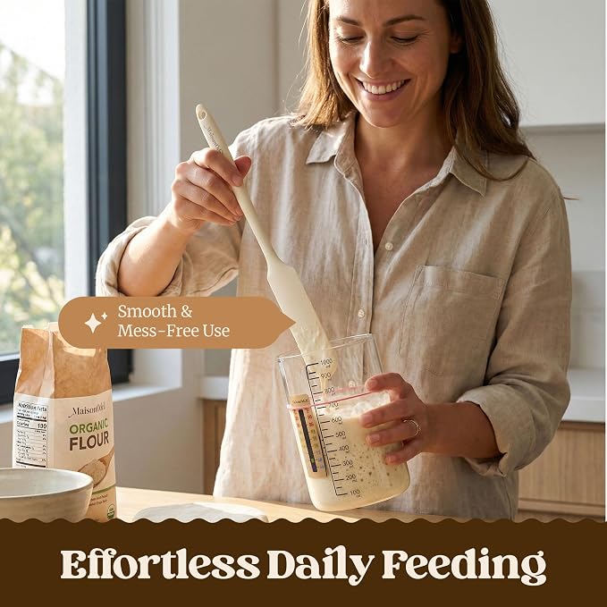 Sourdough Starter Kit – 2 Fermentation Glass Jars with Lids, Linen Covers, Spatula and Thermometer