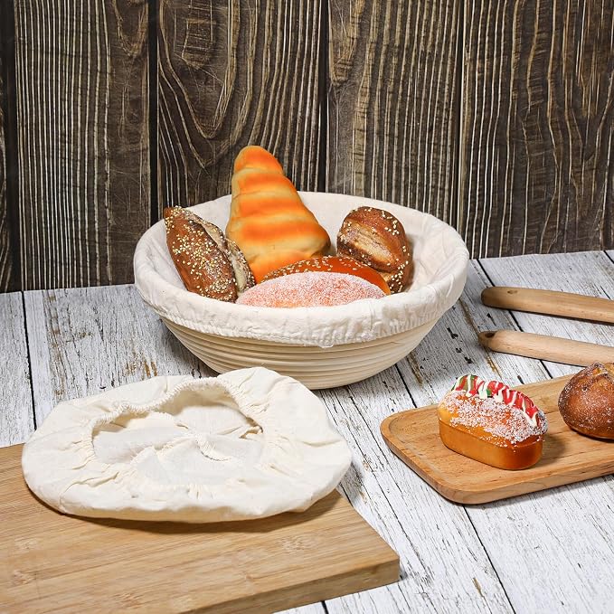 4 Pcs Bread Proofing Basket Cloth Liner Baking Dough Basket Cover Natural Rattan Banneton Proofing Cloth for Bakery Home Baking, about 10 inch