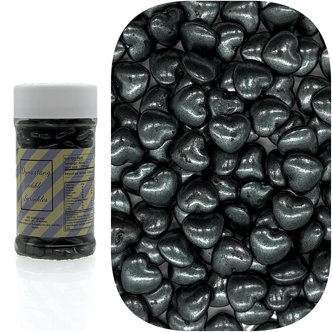 Dynastang Black Heart Sprinkles Edible Heart Cake Decorating Heart Cake Decorations Cupcake Toppers Cookie Decorating Perfect for Cakes, Cupcakes, Desserts Toppings 3OZ