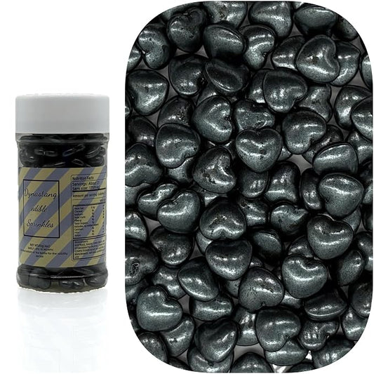 Dynastang Black Heart Sprinkles Edible Heart Cake Decorating Heart Cake Decorations Cupcake Toppers Cookie Decorating Perfect for Cakes, Cupcakes, Desserts Toppings 3OZ