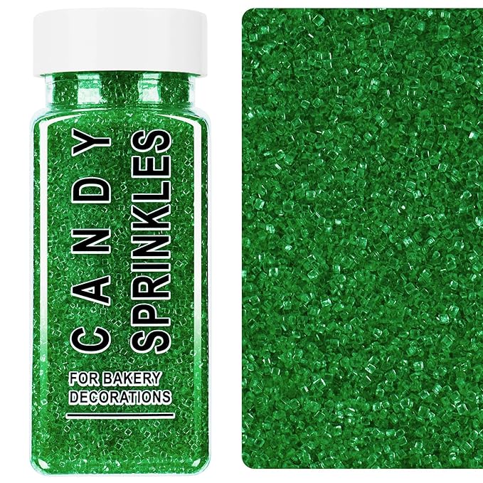 Green Sanding Sugar Sprinkles, 4.6 oz Edible Sparkling Sugar Crystals for Baking Topping, Cupcakes, Cookies, Ice Cream & Cake Decorating, Wedding Party Christmas Supplies