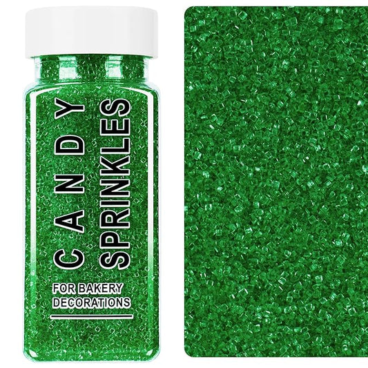 Green Sanding Sugar Sprinkles, 4.6 oz Edible Sparkling Sugar Crystals for Baking Topping, Cupcakes, Cookies, Ice Cream & Cake Decorating, Wedding Party Christmas Supplies