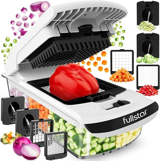 Fullstar Pro Original Vegetable Chopper - Chopper and Spiralizer - Food Chopper with Container, Fruit Cutter, Onion Dicer - All-in-One Prep Tool - Kitchen Gadgets and Gifts (4 in 1, White)